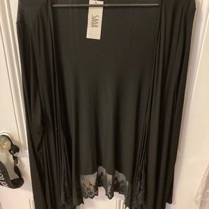 Saga Black Cardigan with Lace Edging